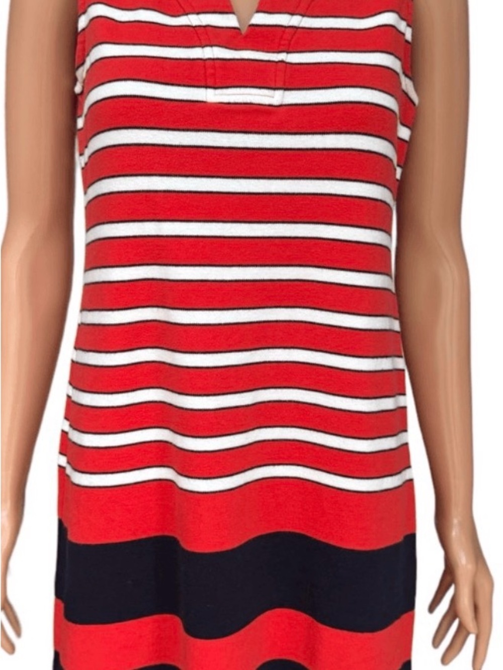 Talbots Red White Navy Striped V-Notch Tank Dress